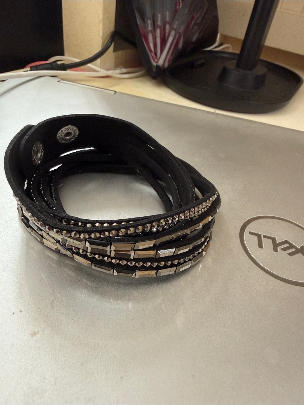 Beautiful black leather wrap stones bracelet. NWOT